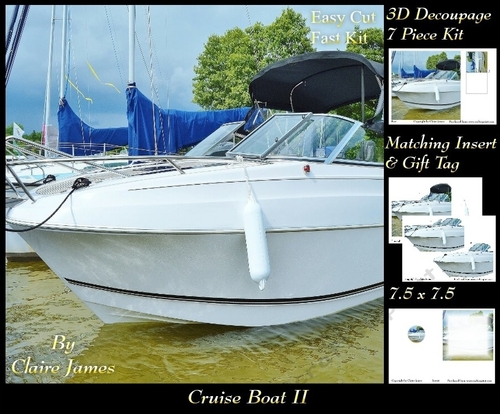 Boats - Cruise Boat 3D Decoupage + Insert & Tag