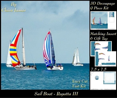 Boats - Sailing - Regatta 3 - 3D Decoupage + Insert & Tag