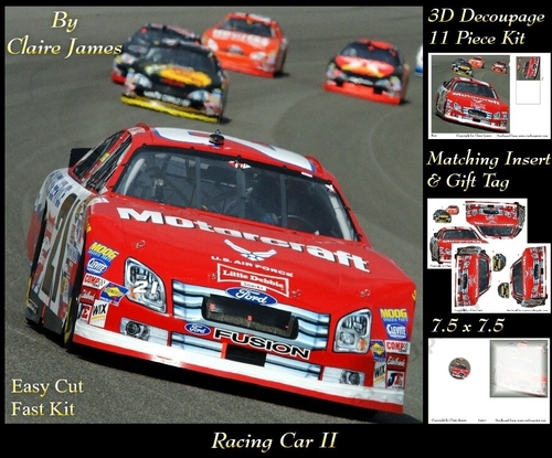 Sport - Racing Car - 3D Decoupage + Insert & Tag