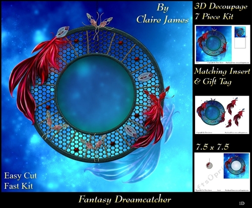 Fantasy Dreamcatcher 1 - 3D Decoupage + Matching Insert & Tag