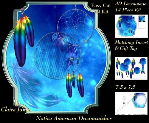 Traditional Native American Dreamcatcher - 3D Decoupage + Matching Insert & Tag