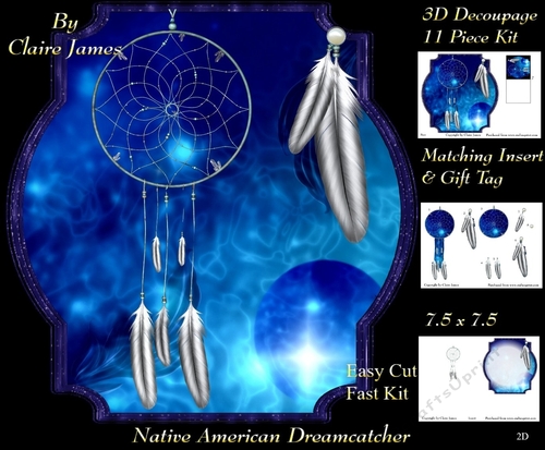 Traditional Native American Dreamcatcher 2 - 3D Decoupage + Matching Insert & Tag