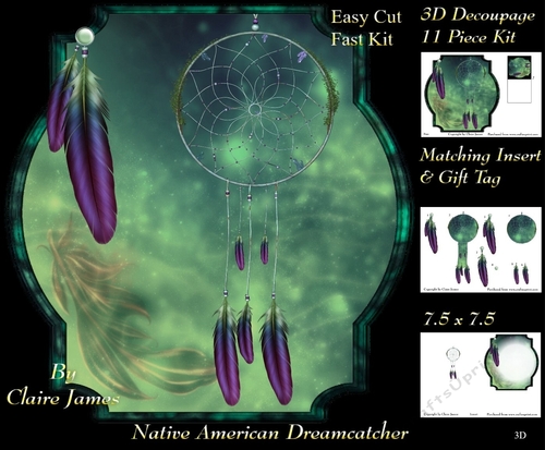 Traditional Native American Dreamcatcher 3 - 3D Decoupage + Matching Insert & Tag