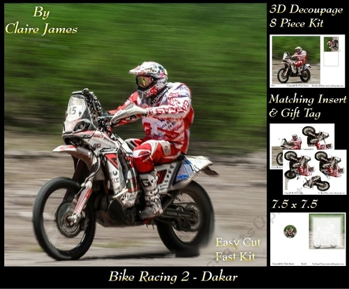 Sport - Bike Racing 2 Dakar - 3D Decoupage + Insert & Tag