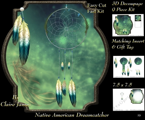 Traditional Native American Dreamcatcher 5 - 3D Decoupage + Matching Insert & Tag