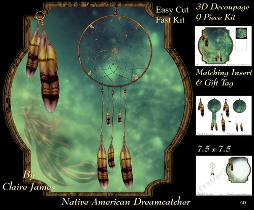Traditional Native American Dreamcatcher 6 - 3D Decoupage + Matching Insert & Tag