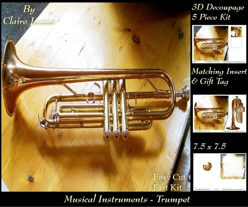 Musical Instruments - Trumpet - 3D Decoupage + Insert & Tag