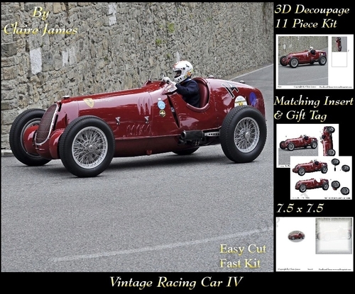 Sport - Vintage Racing Car 4 - 3D Decoupage + Insert & Tag