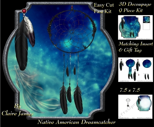 Traditional Native American Dreamcatcher 7 - 3D Decoupage + Matching Insert & Tag
