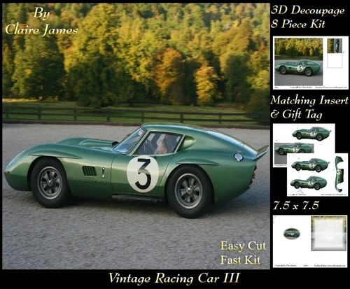Sport - Vintage Racing Car 3 - 3D Decoupage + Insert & Tag