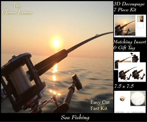 Sea Fishing - 3D Decoupage + Insert & Tag