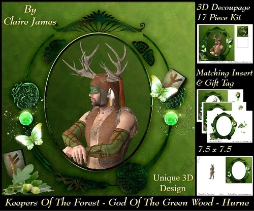 Keepers Of The Forest - God of The Green Wood (Hurne) - Special 3D Decoupage Insert & Tag