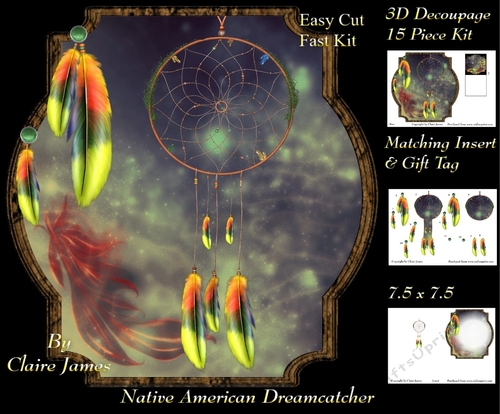 Traditional Native American Dreamcatcher 11 - 3D Decoupage + Matching Insert & Tag