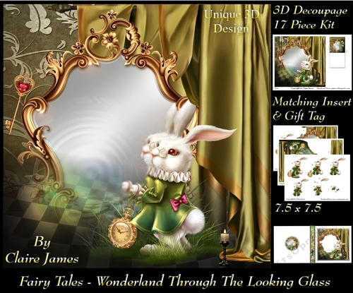 Fairy Tales - Wonderland Through The Looking Glass - Special 3D Decoupage + Insert & Tag