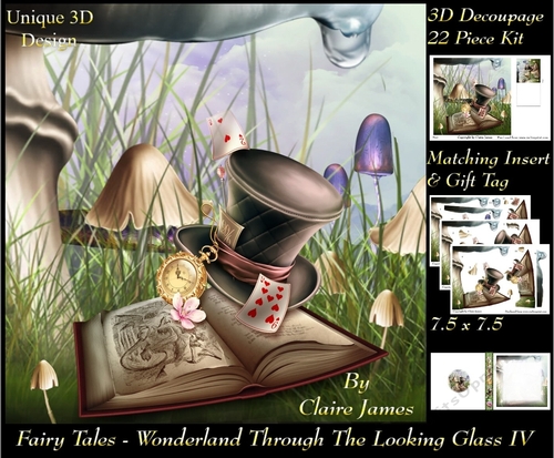 Fairy Tales - Wonderland Through The Looking Glass 4 - Special 3D Decoupage + Insert & Tag