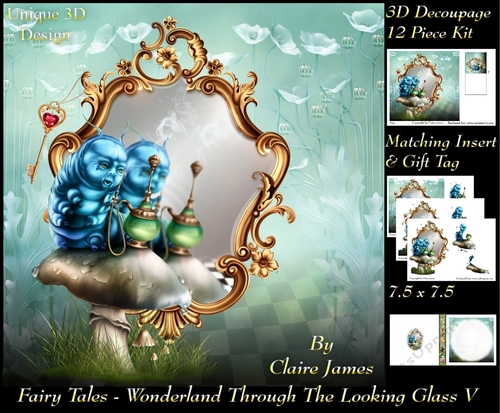 Fairy Tales - Wonderland Through The Looking Glass 5 - Special 3D Decoupage + Insert & Tag