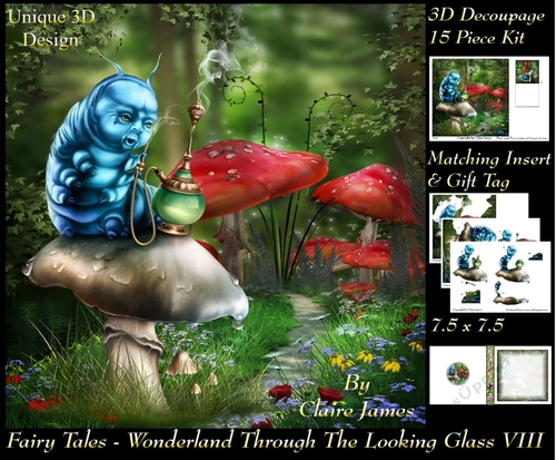 Fairy Tales - Wonderland Through The Looking Glass 8 - Special 3D Decoupage + Insert & Tag