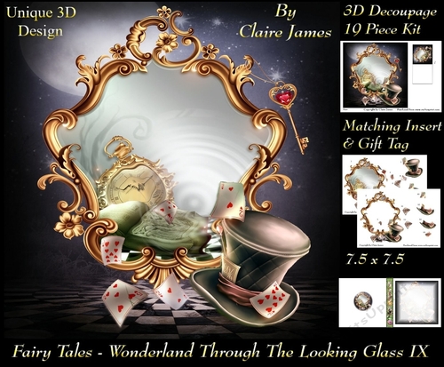 Fairy Tales - Wonderland Through The Looking Glass 9 - Special 3D Decoupage + Insert & Tag