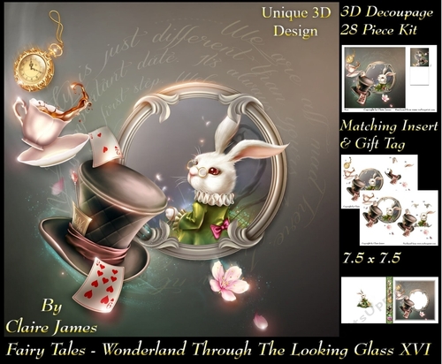 Fairy Tales - Wonderland Through The Looking Glass 16 - Special 3D Decoupage + Insert & Tag