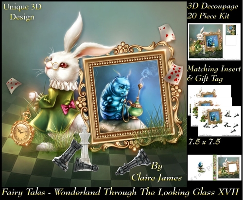 Fairy Tales - Wonderland Through The Looking Glass 17 - Special 3D Decoupage + Insert & Tag
