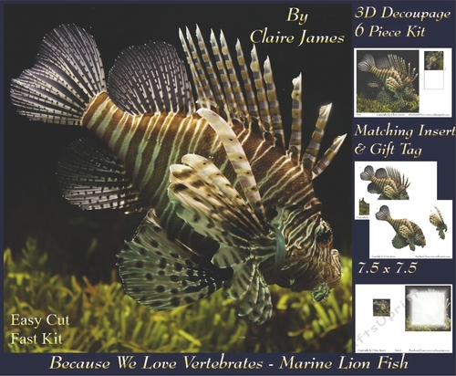 Because We Love Vertebrates -  Coral Reef Tropical Marine Fish Lion Fish - Decoupage + Insert & Tag