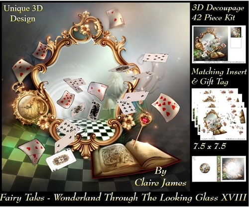 Fairy Tales - Wonderland Through The Looking Glass 18 - Special 3D Decoupage + Insert & Tag