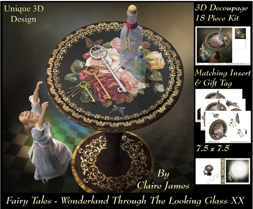 Fairy Tales - Wonderland Through The Looking Glass 20 - Special 3D Decoupage + Insert & Tag