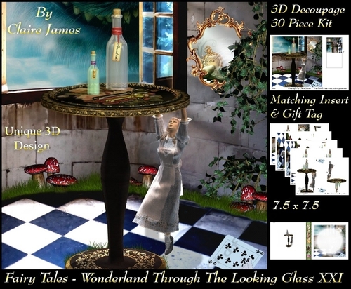 Fairy Tales - Wonderland Through The Looking Glass 21 - Special 3D Decoupage + Insert & Tag