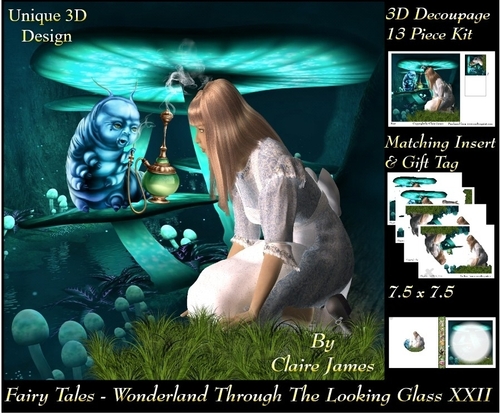Fairy Tales - Wonderland Through The Looking Glass 22 - Special 3D Decoupage + Insert & Tag