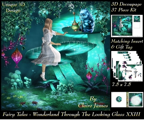 Fairy Tales - Wonderland Through The Looking Glass 23 - Special 3D Decoupage + Insert & Tag