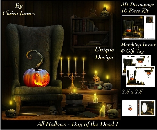 All Hallows Eve - The Day Of The Dead 1 - Special 3D Decoupage + Insert & Tag