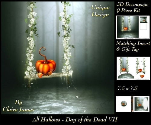 All Hallows Eve - The Day Of The Dead 7 - Special 3D Decoupage + Insert & Tag
