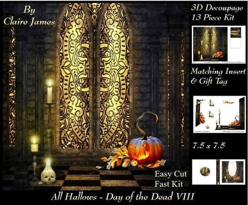 All Hallows Eve - The Day Of The Dead 8 - Special 3D Decoupage + Insert & Tag