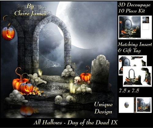 All Hallows Eve - The Day Of The Dead 9 - Special 3D Decoupage + Insert & Tag