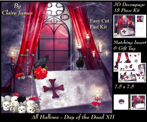 All Hallows Eve - The Day Of The Dead 12 - Special 3D Decoupage + Insert & Tag