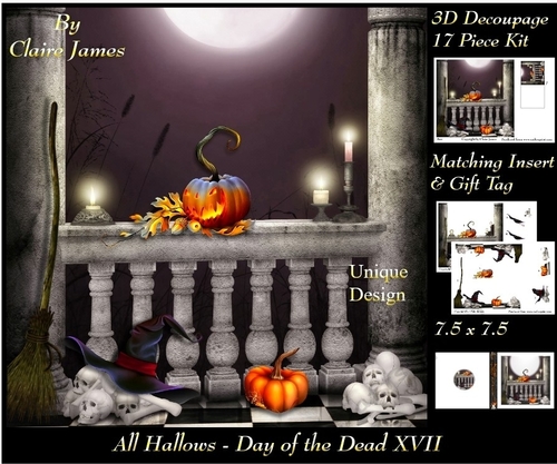 All Hallows Eve - The Day Of The Dead 17 - Special 3D Decoupage + Insert & Tag