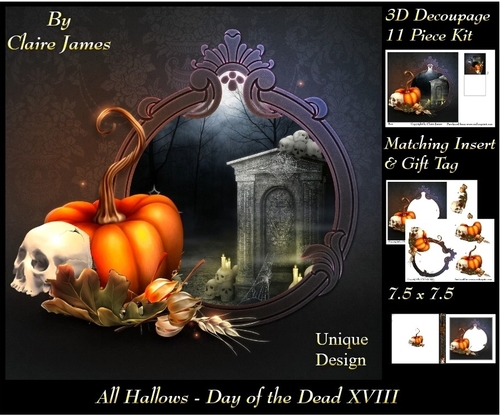 All Hallows Eve - The Day Of The Dead 18 - Special 3D Decoupage + Insert & Tag