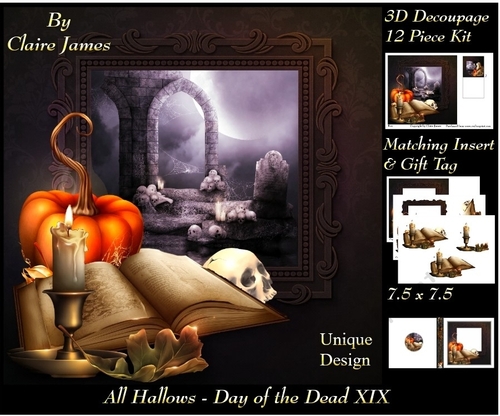 All Hallows Eve - The Day Of The Dead 19 - Special 3D Decoupage + Insert & Tag