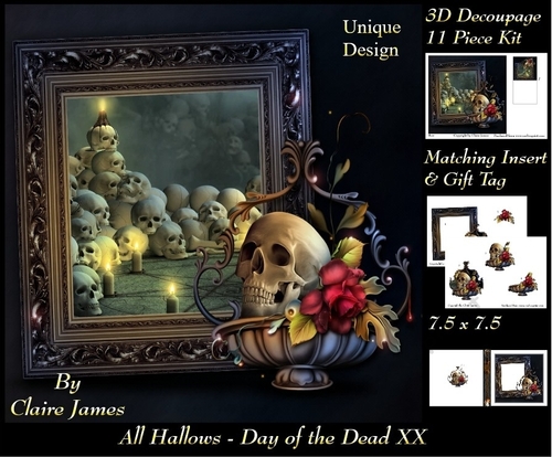 All Hallows Eve - The Day Of The Dead 20 - Special 3D Decoupage + Insert & Tag