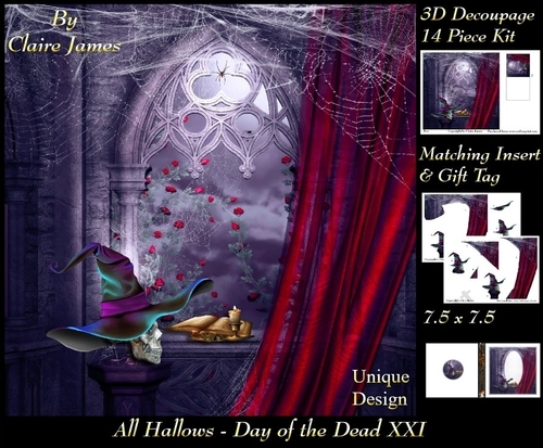 All Hallows Eve - The Day Of The Dead 21 - Special 3D Decoupage + Insert & Tag