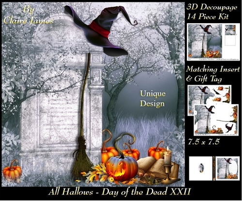 All Hallows Eve - The Day Of The Dead 22 - Special 3D Decoupage + Insert & Tag