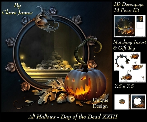 All Hallows Eve - The Day Of The Dead 23 - Special 3D Decoupage + Insert & Tag