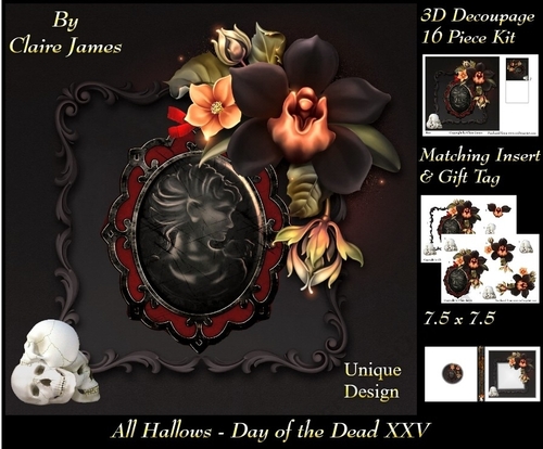 All Hallows Eve - The Day Of The Dead 25 - Special 3D Decoupage + Insert & Tag
