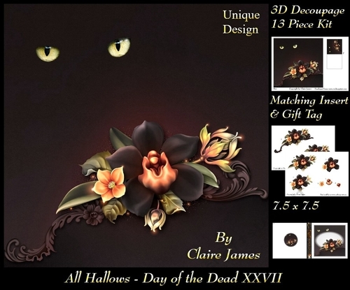 All Hallows Eve - The Day Of The Dead 27 - Special 3D Decoupage + Insert & Tag