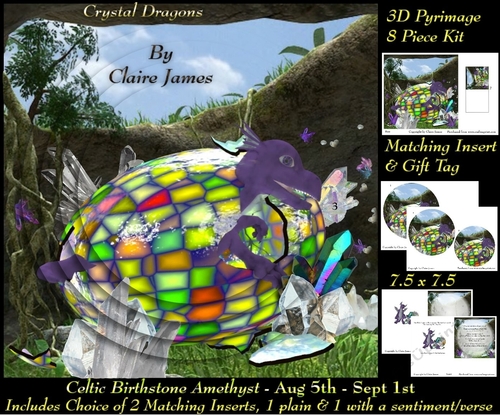 Celtic Birthstone - Baby Dragon Amethyst - Aug 5-sept 1 Pyrimage/pyramid choice of 2 Inserts 1 with verse + Tag