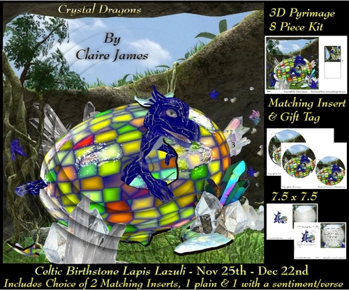 Celtic Birthstone - Baby Dragon Lapis Lazuli- Nov 25-dec 22  Pyrimage/pyramid choice of 2 Inserts 1 with verse + Tag