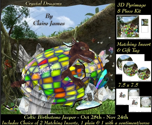 Celtic Birthstone - Baby Dragon Jasper - Oct 28-nov24 Pyrimage/pyramid choice of 2 Inserts 1 with verse + Tag