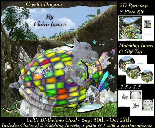 Celtic Birthstone - Baby Dragon Opal - Sept 30-oct 27 Pyrimage/pyramid choice of 2 Inserts 1 with verse + Tag