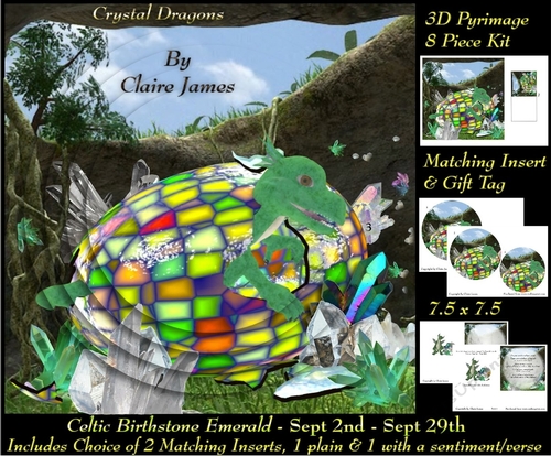 Celtic Birthstone - Baby Dragon Emerald - Sept 2-sept 29 Pyrimage/pyramid choice of 2 Inserts 1 with verse + Tag