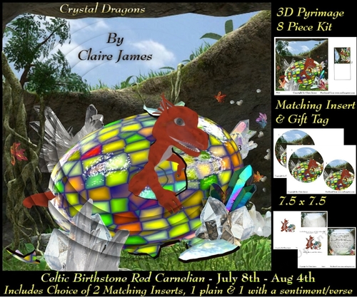 Celtic Birthstone - Baby Dragon Red Carnelian - July 8-aug 4 Pyrimage/pyramid choice of 2 Inserts 1 with verse + Tag